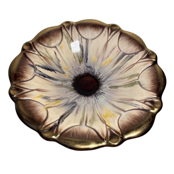 German Ceramic Decorative Bowl Floral Design & Gold Accents 13" Model #576 Vtg - Picture 2 of 12